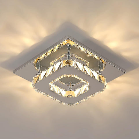 Lámpara de techo LED, lámpara de cristal de 15 W, iluminación de techo moderna cuadrada para dormitorio, sala de estar, cocina, pasillo, luz cálida de 3000 K