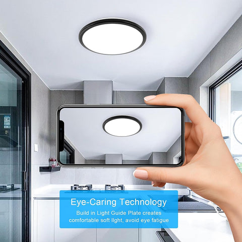 Lámpara de techo LED, 24 W, 2000 lm, luz blanca fría, 6500 K, redonda, IP54, lámpara de techo impermeable, lámpara de techo LED para baño, sala de estar, dormitorio, cocina