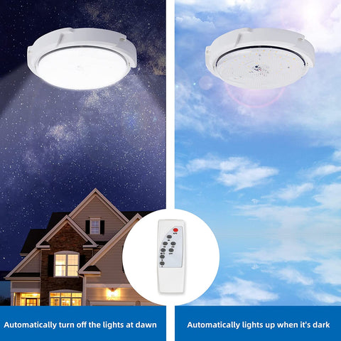 Buitenlamp op zonne-energie, plafondlamp met afstandsbediening, IP54 waterdichte zonne-verlichting voor tuin, 80W, instelbare kleurtemperatuur 3000K/4500K/6000K