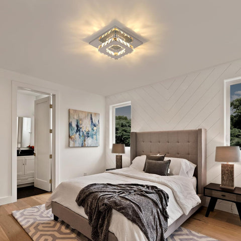 Lámpara de techo LED, lámpara de cristal de 15 W, iluminación de techo moderna cuadrada para dormitorio, sala de estar, cocina, pasillo, luz cálida de 3000 K