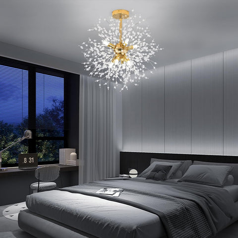 Moderne Kristall-Kronleuchter mit Deckenleuchte, goldener Feuerwerks-Kronleuchter, K9-Kristall-Deckenleuchten, 8 G9-Beleuchtungskörper, goldene Lampen für Wohnzimmer, Schlafzimmer, Esszimmer, Flur