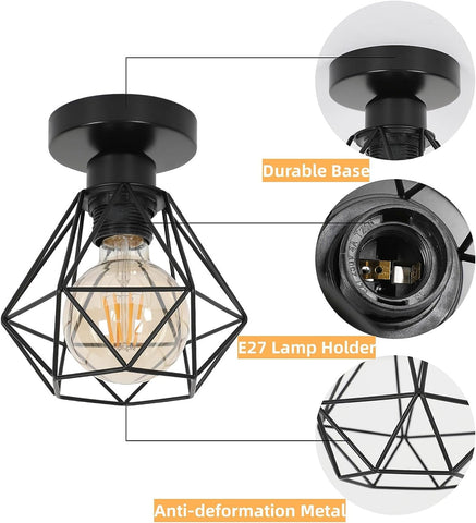 Lámpara de techo industrial E27, lámpara de jaula de metal vintage, iluminación colgante de techo negra para cocina, dormitorio, sala de estar, pasillo, cafetería (2 unidades)