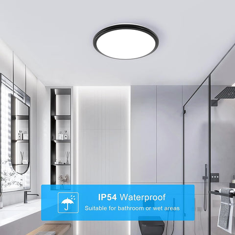 Lámpara de techo LED, 24 W, 2000 lm, luz blanca fría, 6500 K, redonda, IP54, lámpara de techo impermeable, lámpara de techo LED para baño, sala de estar, dormitorio, cocina