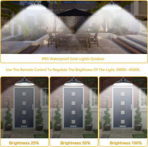 Luz Solar Exterior, Ángulo de Haz de 120°, Luz Solar Exterior IP65 con Control Remoto, Cable de 5 M, 3 Modos de Temperatura de Color para Jardín, Garaje, Patio, Escaleras, Patio