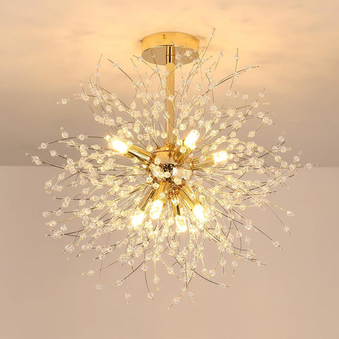 Moderne Kristall-Kronleuchter mit Deckenleuchte, goldener Feuerwerks-Kronleuchter, K9-Kristall-Deckenleuchten, 8 G9-Beleuchtungskörper, goldene Lampen für Wohnzimmer, Schlafzimmer, Esszimmer, Flur