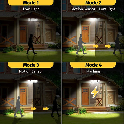 Luz solar al aire libre 224 LED Sensor de movimiento Lámpara de pared LED Blanco frío 6000K para patio Jardín Pasillo Terraza Cerca de la pared Camino Patio Villa