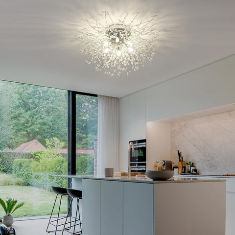 Lámparas de techo de cristal, 6 luces G9, lámpara de techo de cristal, lámpara de fuegos artificiales, cristales K9, lámpara de techo moderna para sala de estar, dormitorio, comedor, cocina, pasillo (bombilla no incluida)