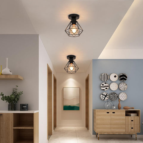 Lámpara de techo industrial E27, lámpara de jaula de metal vintage, iluminación colgante de techo negra para cocina, dormitorio, sala de estar, pasillo, cafetería (2 unidades)