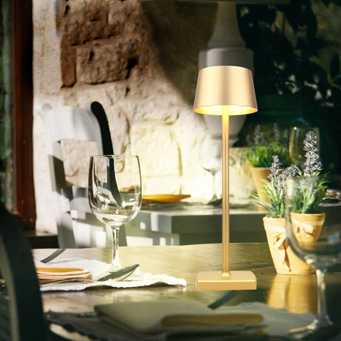 Lámpara de mesa recargable, lámpara de noche inalámbrica, lámpara inalámbrica, lámpara de mesa LED, clase de protección IP54, adecuada para jardín/mesa/mesita de noche dorada