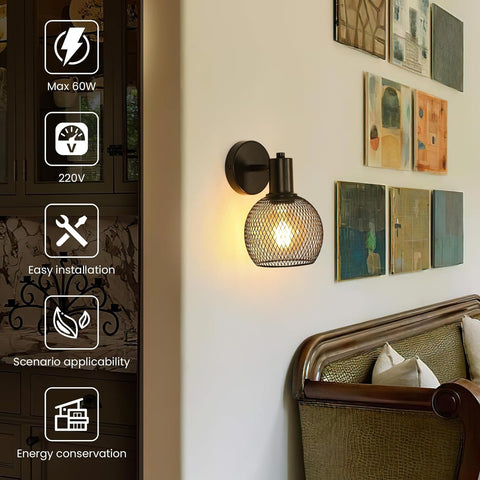 Aplique de pared de metal para interiores, lámpara de lectura de cabecera de hierro, casquillo E27 para sala de estar, dormitorio, oficina (sin bombilla)