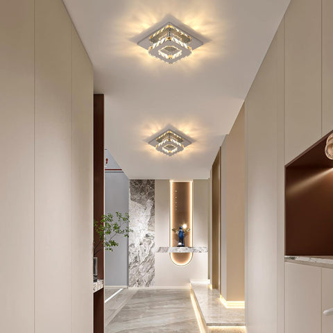 Lámpara de techo LED, lámpara de cristal de 15 W, iluminación de techo moderna cuadrada para dormitorio, sala de estar, cocina, pasillo, luz cálida de 3000 K