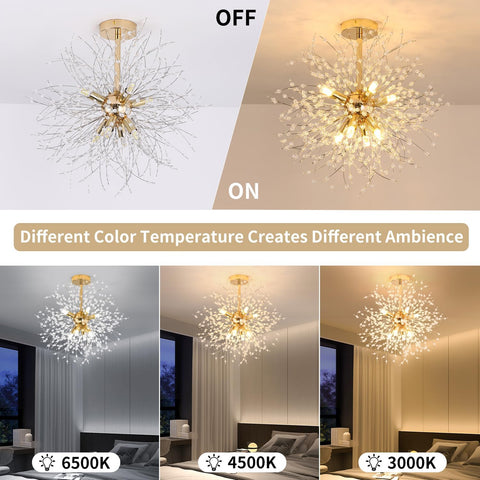Moderne Kristall-Kronleuchter mit Deckenleuchte, goldener Feuerwerks-Kronleuchter, K9-Kristall-Deckenleuchten, 8 G9-Beleuchtungskörper, goldene Lampen für Wohnzimmer, Schlafzimmer, Esszimmer, Flur