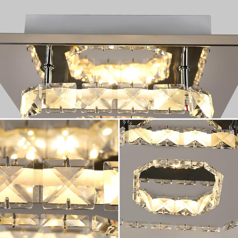 Lámpara de techo LED, lámpara de cristal de 15 W, iluminación de techo moderna cuadrada para dormitorio, sala de estar, cocina, pasillo, luz cálida de 3000 K