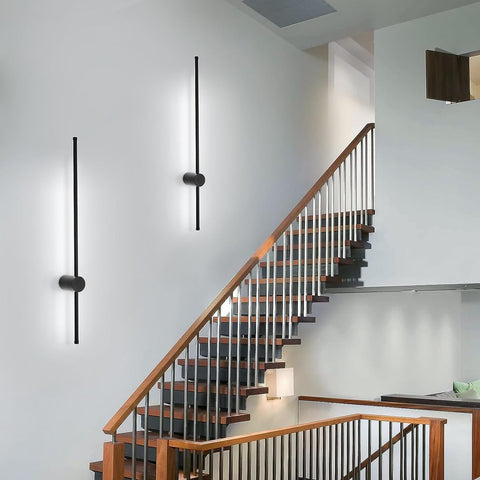 Wandlamp voor binnen, led-wandlamp 360° draaibaar 6500K koel wit, moderne zwarte wandlamp voor slaapkamer woonkamer eetkamer hal trap 100cm