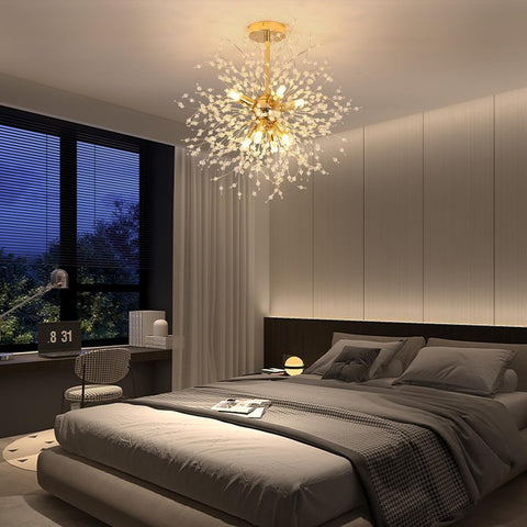 Moderne Kristall-Kronleuchter mit Deckenleuchte, goldener Feuerwerks-Kronleuchter, K9-Kristall-Deckenleuchten, 8 G9-Beleuchtungskörper, goldene Lampen für Wohnzimmer, Schlafzimmer, Esszimmer, Flur