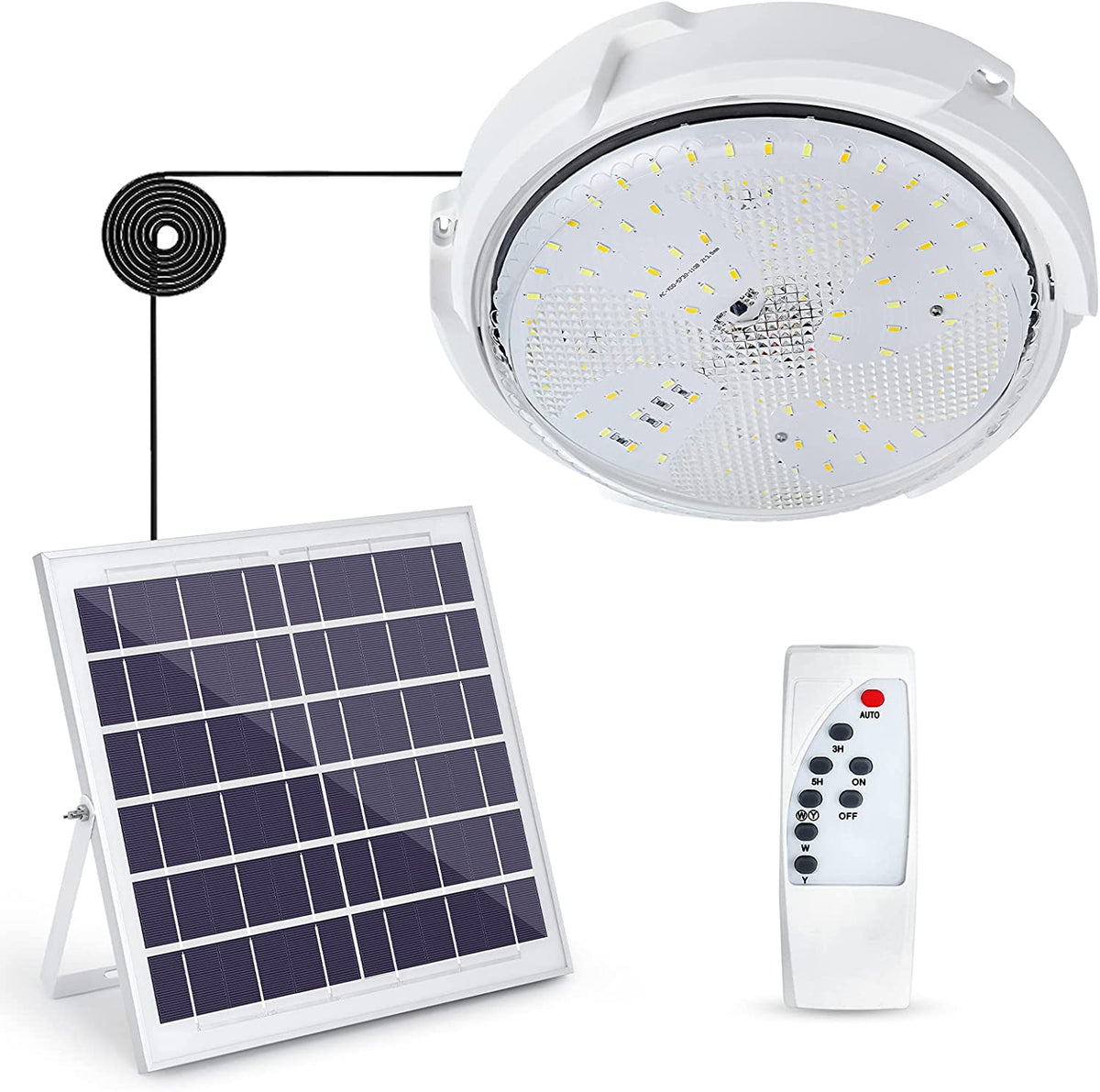 Buitenlamp op zonne-energie, plafondlamp met afstandsbediening, IP54 waterdichte zonne-verlichting voor tuin, 80W, instelbare kleurtemperatuur 3000K/4500K/6000K