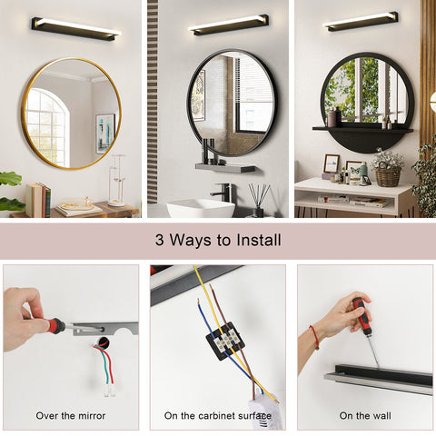 42 cm schwarze LED-Wandleuchte aus Acryl – 9 W Spiegelbeleuchtung, 4500 K neutrales Licht, 220 V, flimmerfrei, vielseitige Installation