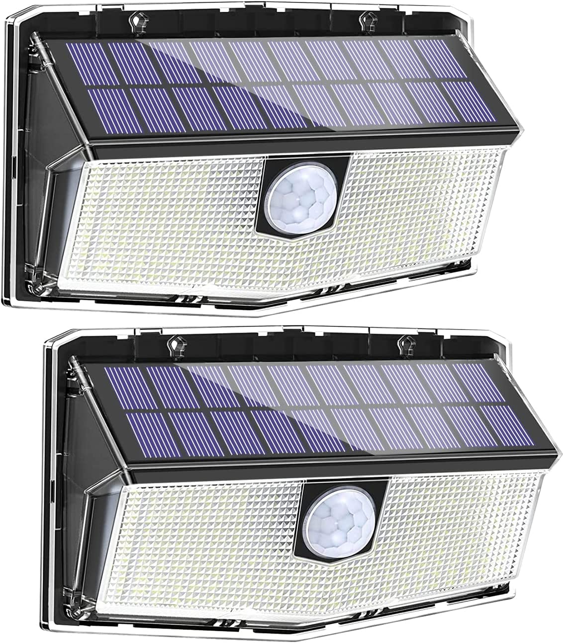 2er-Pack Solarleuchten für den Außenbereich mit 300 LED-Bewegungssensor, 270°-Solarbeleuchtung, IP65 wasserdicht, kabellos, 3 Modi für Hof- und Gartensicherheit