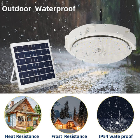Buitenlamp op zonne-energie, plafondlamp met afstandsbediening, IP54 waterdichte zonne-verlichting voor tuin, 80W, instelbare kleurtemperatuur 3000K/4500K/6000K