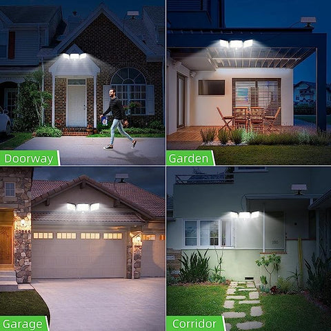 Luz solar al aire libre 224 LED Sensor de movimiento Lámpara de pared LED Blanco frío 6000K para patio Jardín Pasillo Terraza Cerca de la pared Camino Patio Villa