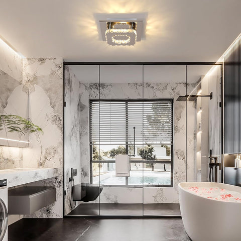 Lámpara de techo LED, lámpara de cristal de 15 W, iluminación de techo moderna cuadrada para dormitorio, sala de estar, cocina, pasillo, luz cálida de 3000 K