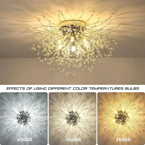 Lámparas de techo de cristal, 6 luces G9, lámpara de techo de cristal, lámpara de fuegos artificiales, cristales K9, lámpara de techo moderna para sala de estar, dormitorio, comedor, cocina, pasillo (bombilla no incluida)