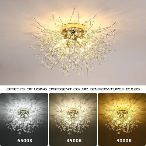 LED-plafondlamp Kristallen kroonluchter Moderne K9 kristallen hanglamp Plafondlamp Verstelbare kleurtemperatuur 3000K/4500K/6500K 6 G9 Plafondlamp Goud
