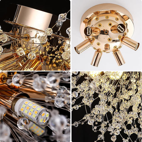 LED-plafondlamp Kristallen kroonluchter Moderne K9 kristallen hanglamp Plafondlamp Verstelbare kleurtemperatuur 3000K/4500K/6500K 6 G9 Plafondlamp Goud