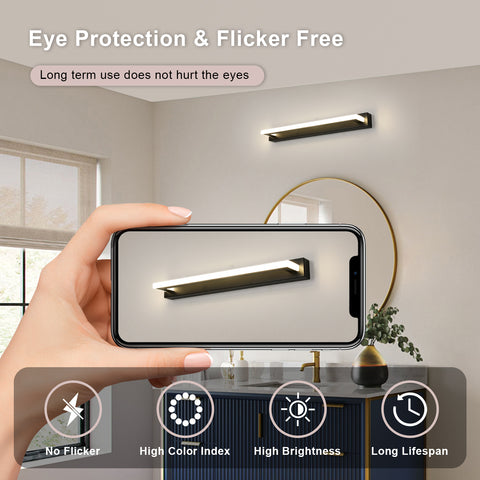 42 cm schwarze LED-Wandleuchte aus Acryl – 9 W Spiegelbeleuchtung, 4500 K neutrales Licht, 220 V, flimmerfrei, vielseitige Installation