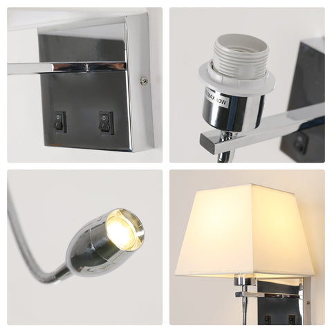 Lámpara de noche, luz de pared LED, luz de lectura, soporte de brazo oscilante para dormitorio, luz nocturna de pared E27 (no incluye bombillas)