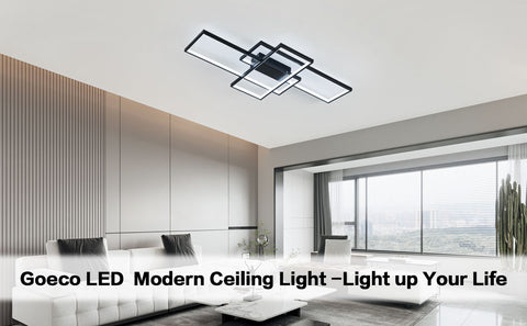 Luz de techo LED 38W Diseño moderno Blanco frío 6000K Lámpara de techo rectangular para sala de estar Dormitorio Comedor Oficina Negro