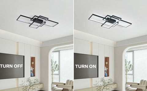 Luz de techo LED 38W Diseño moderno Blanco frío 6000K Lámpara de techo rectangular para sala de estar Dormitorio Comedor Oficina Negro