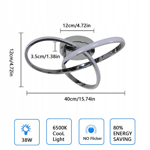 Luz de techo LED, plateada, luz blanca fría 38W 6500K, aluminio 40*12cm, para pasillo de sala de estar