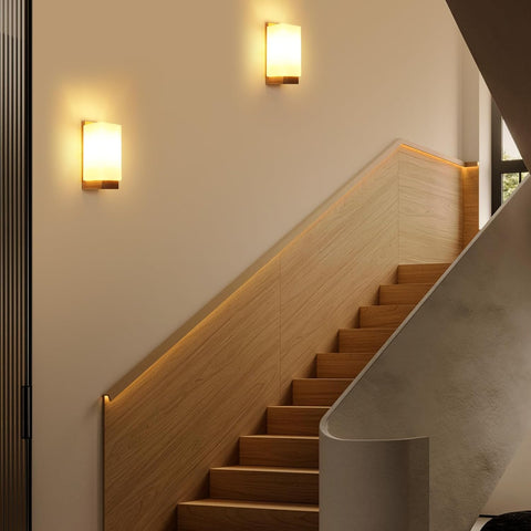Aplique de Pared Vintage de Madera y Cristal – Lámpara Interior E27