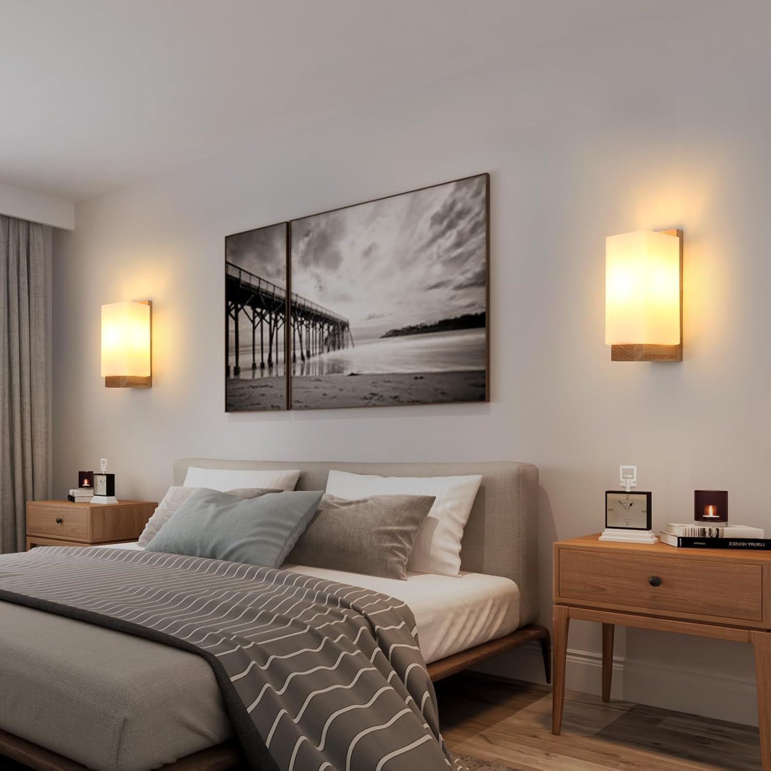Aplique de Pared Vintage de Madera y Cristal – Lámpara Interior E27