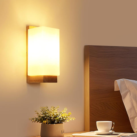 Aplique de Pared Vintage de Madera y Cristal – Lámpara Interior E27