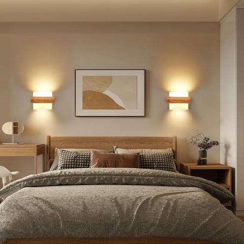 Houten Binnenwandlamp E27 met 12W Driekleurige Lamp