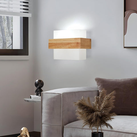 Houten Binnenwandlamp E27 met 12W Driekleurige Lamp
