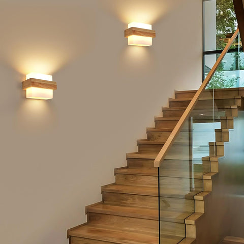 Houten Binnenwandlamp E27 met 12W Driekleurige Lamp