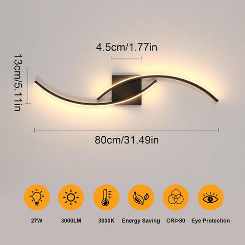 Zwarte LED wandlamp in golvende vorm 27W