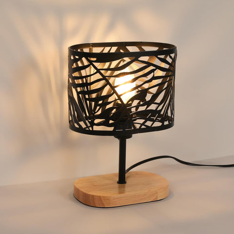 Lámpara de Mesita de Noche Madera y Metal – Negra