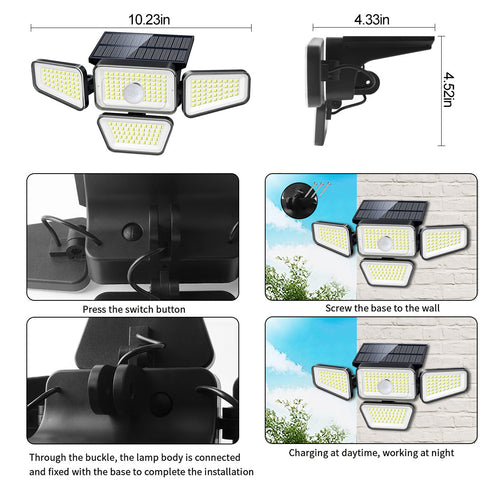 Luz solar Sensor de movimiento al aire libre Lámpara de pared LED Blanco frío 6000K para patio Jardín Pasillo Terraza Cerca de la pared Camino Patio Villa