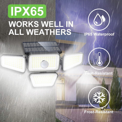 Luz solar Sensor de movimiento al aire libre Lámpara de pared LED Blanco frío 6000K para patio Jardín Pasillo Terraza Cerca de la pared Camino Patio Villa