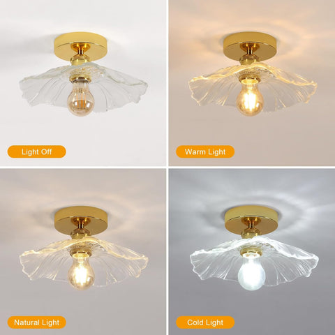 Nowoczesna Szklana Lampa Sufitowa Kwiat Złota E27 28cm