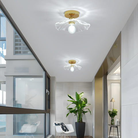 Nowoczesna Szklana Lampa Sufitowa Kwiat Złota E27 28cm