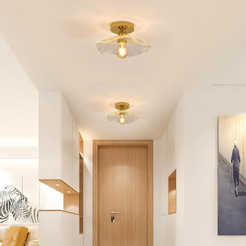 Nowoczesna Szklana Lampa Sufitowa Kwiat Złota E27 28cm