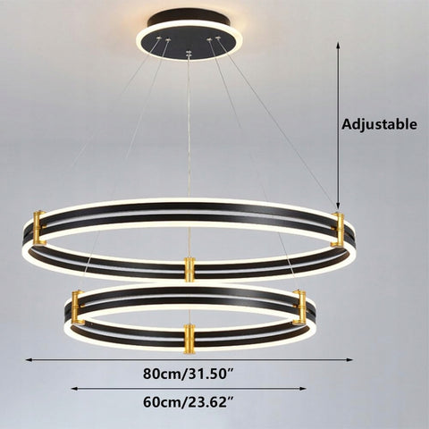 Moderne en eenvoudige LED-kroonluchter, zwarte dubbele hanglamp met afstandsbediening, dimbaar 3000-6000K Lichtdecoratie Kan gebruikt worden voor verlichting