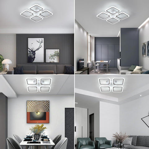 LED-Deckenleuchte, quadratisch, weiß * 4 Köpfe, Acryl, 46 W, 6500 K, kaltweißes Licht, für Wohnzimmer, Schlafzimmer