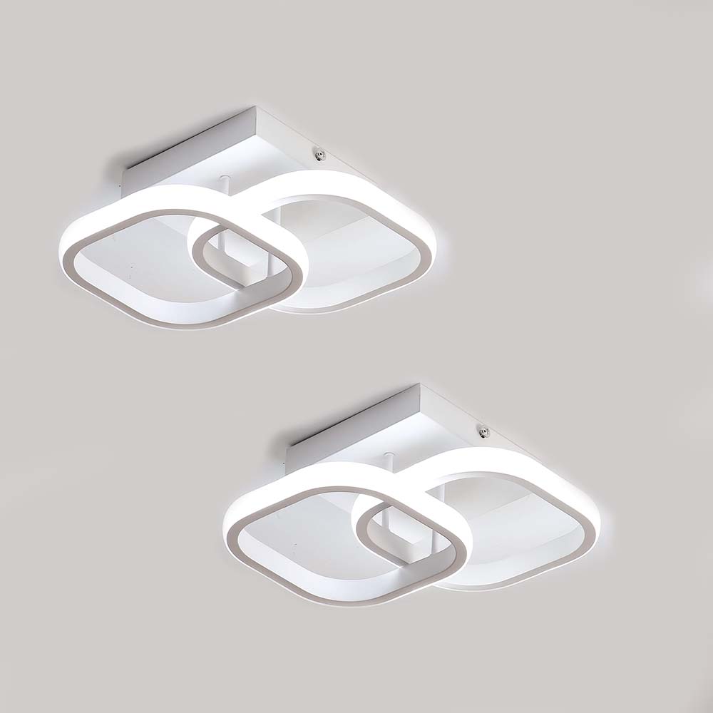 24 W LED-Deckenleuchte, modernes Design, quadratische Kreis-Deckenleuchte für Küche, Esszimmer, Schlafzimmer, Flur, Eingang, Balkon, 2 Stück, Kaltweiß 6000 K 