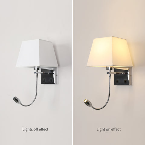 Lámpara de noche, luz de pared LED, luz de lectura, soporte de brazo oscilante para dormitorio, luz nocturna de pared E27 (no incluye bombillas)